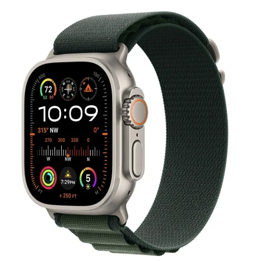 Apple Watch Ultra 2 2024 49 мм, корпус из натурального титана, ремешок Alpine темно-зеленого цвета, размер L