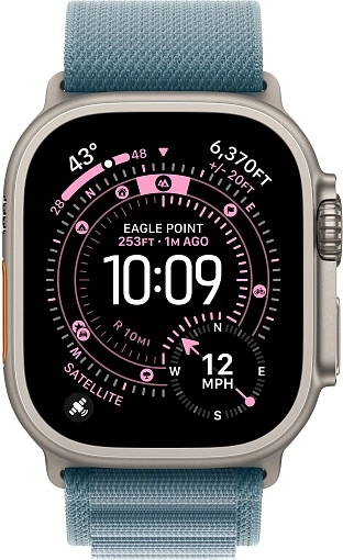 Apple Watch Ultra 3 49 мм, корпус из натурального титана, ремешок Alpine нежно-голубого цвета, размер L