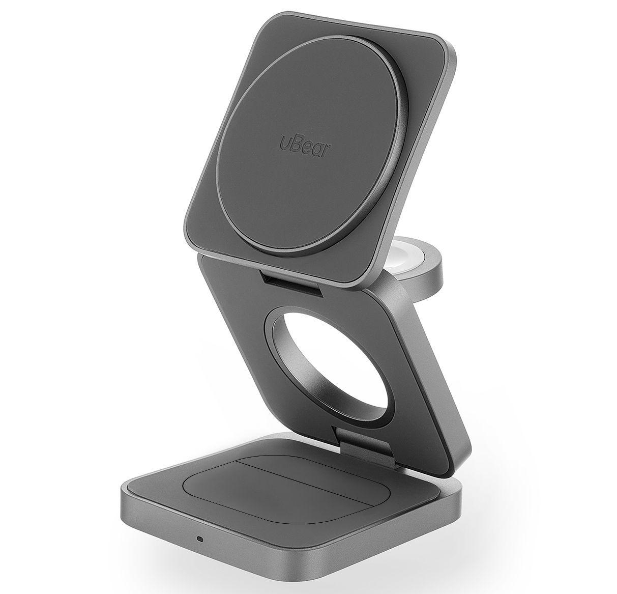 Беспроводное зарядное устройство uBear Balance 3 в 1 MagSafe 25 Вт, серый